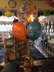50th birthday balloons with balloon dog base